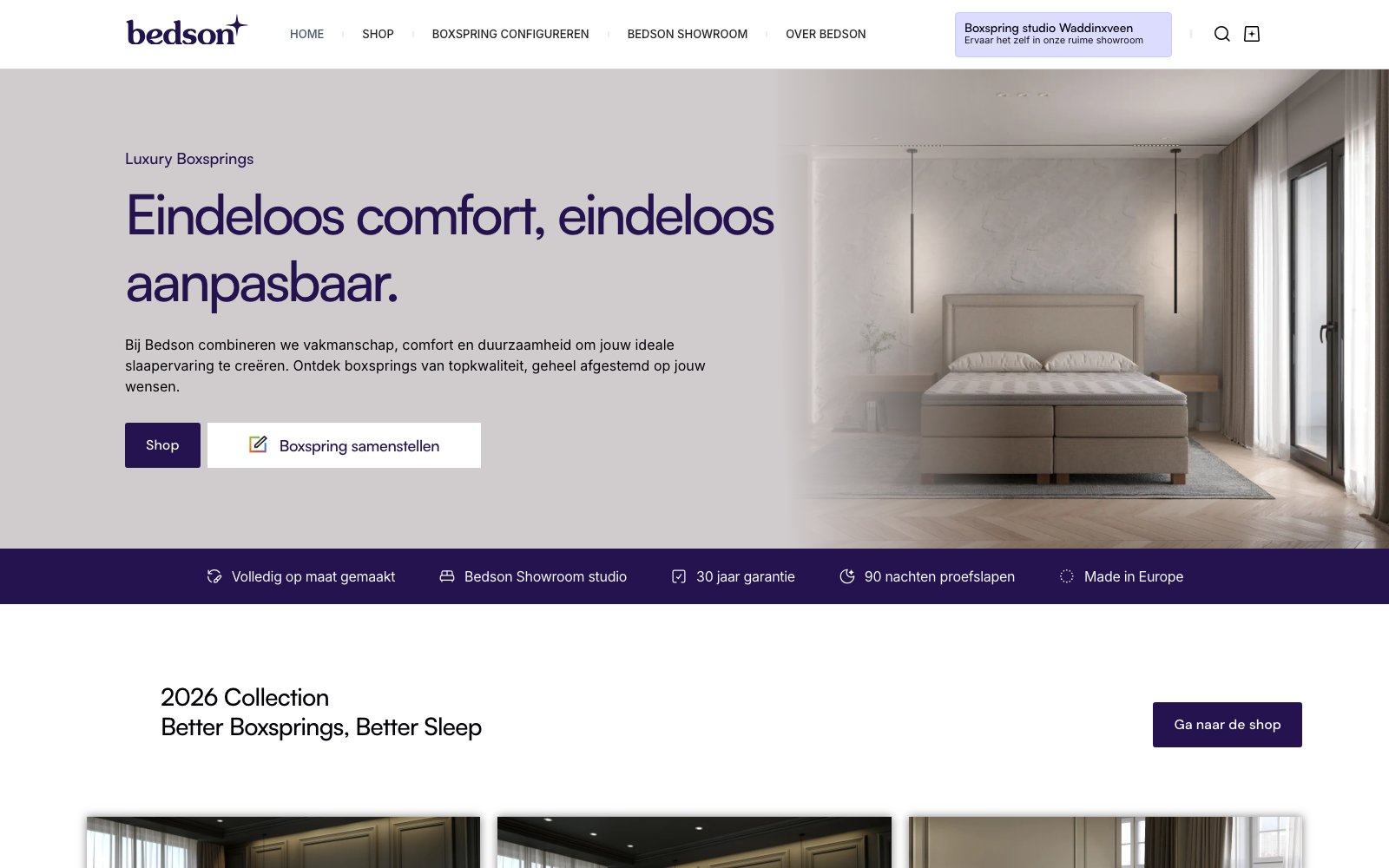 Homepage van boxspringwebshop Bedson