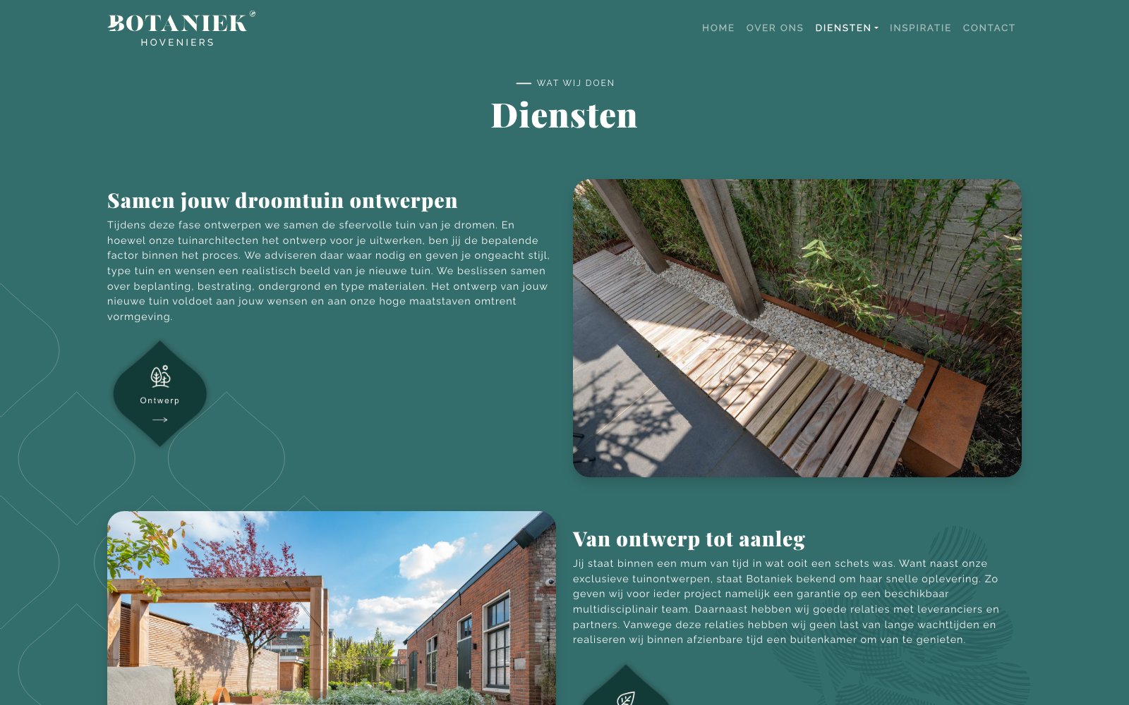 Extra scherm van het project Botaniek Hoveniers
