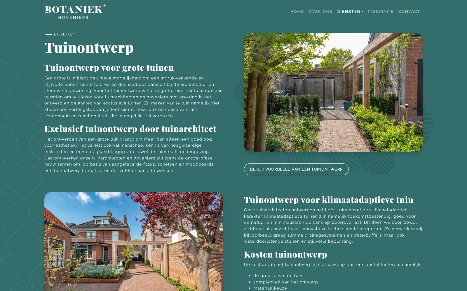 Extra scherm van het project Botaniek Hoveniers