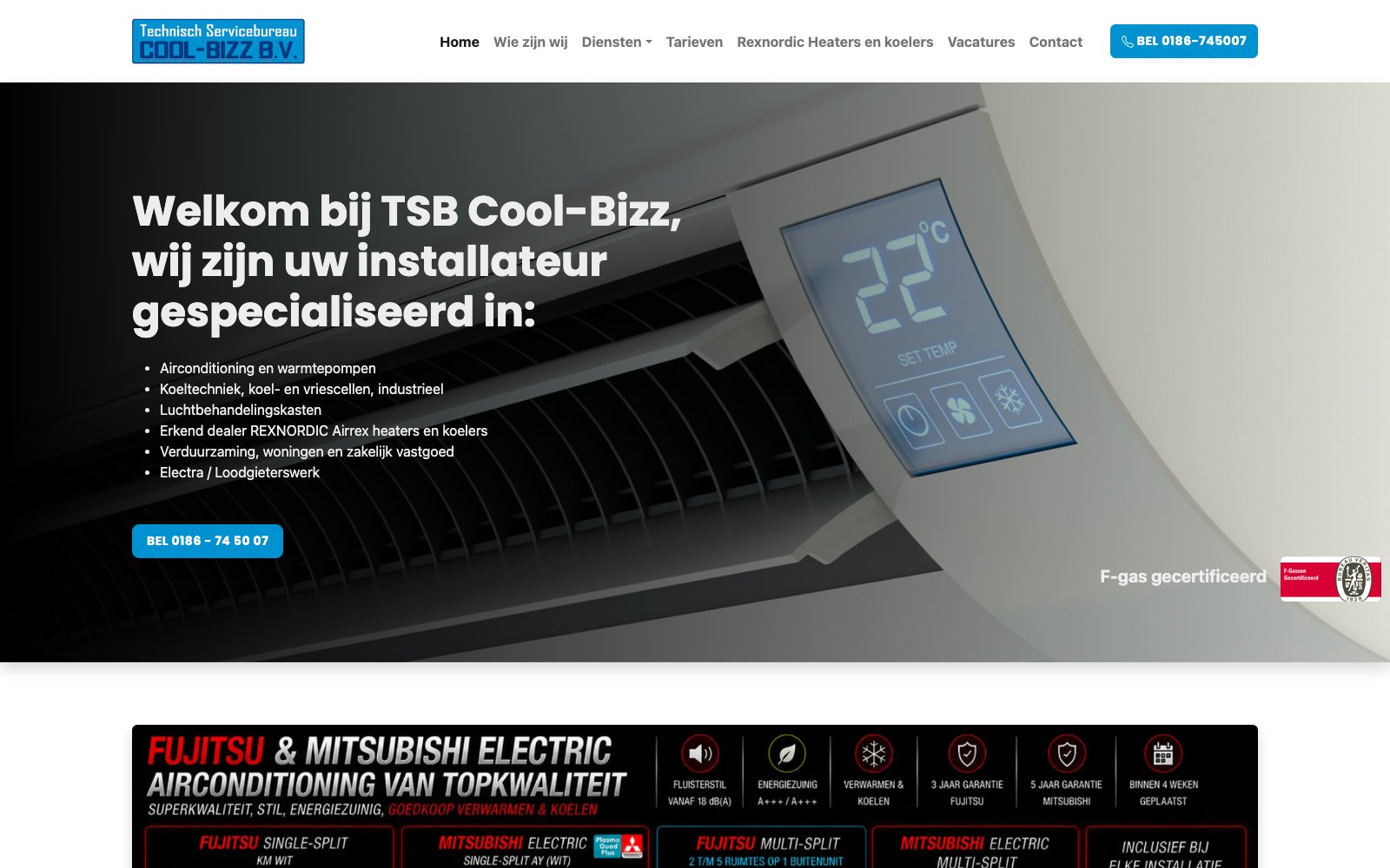 Homepage van klimaatbeheersingsbedrijf Cool-Bizz
