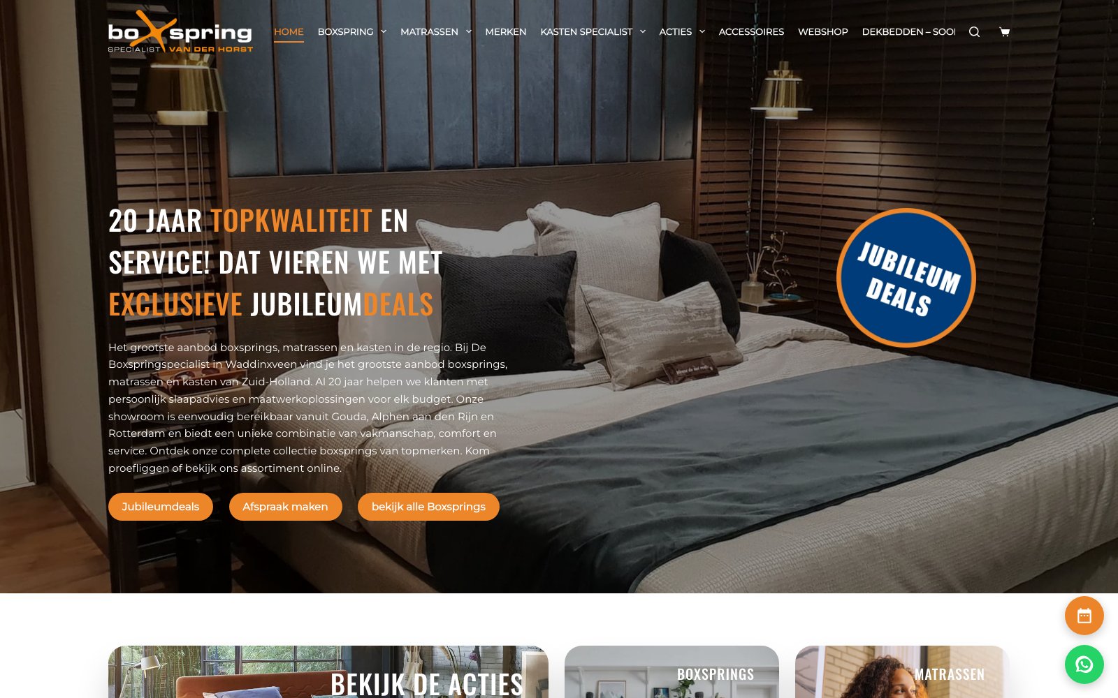 Homepage van de webshop van De Boxspringspecialist