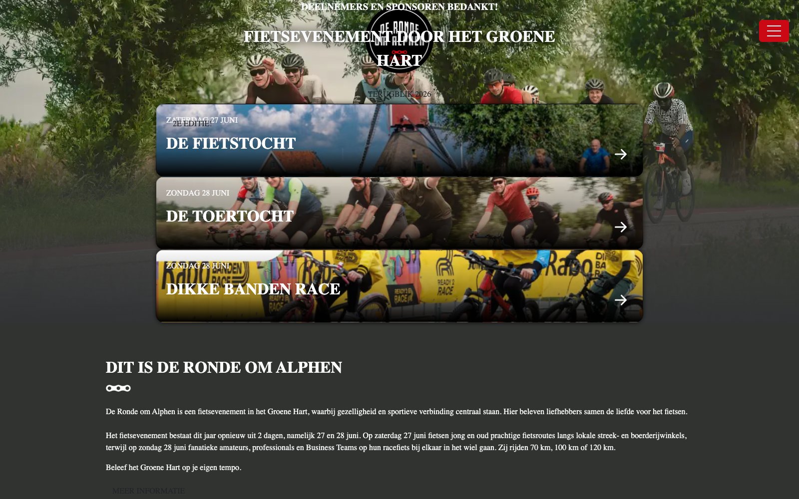 Homepage van fietsevenement De Ronde om Alphen