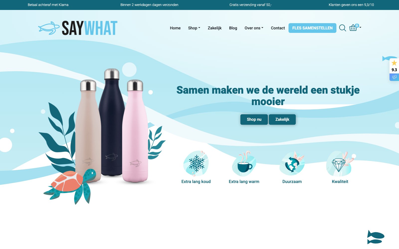 Homepage van de webshop van Say What Bottles