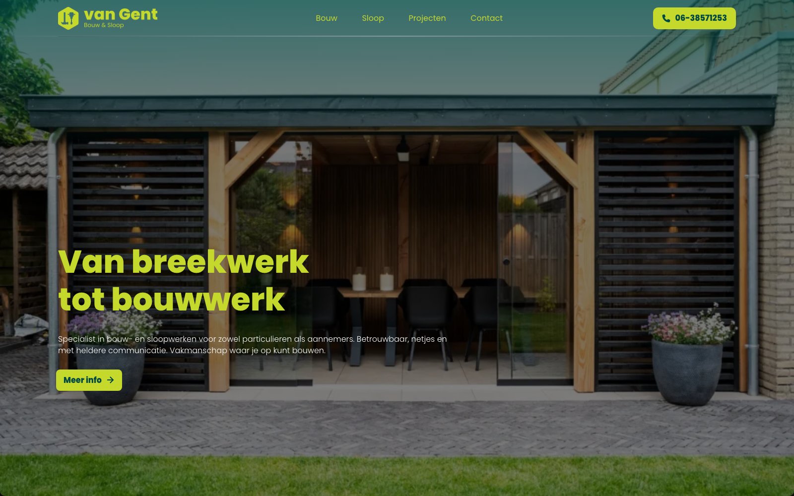 Homepage van Van Gent Bouw & Sloop
