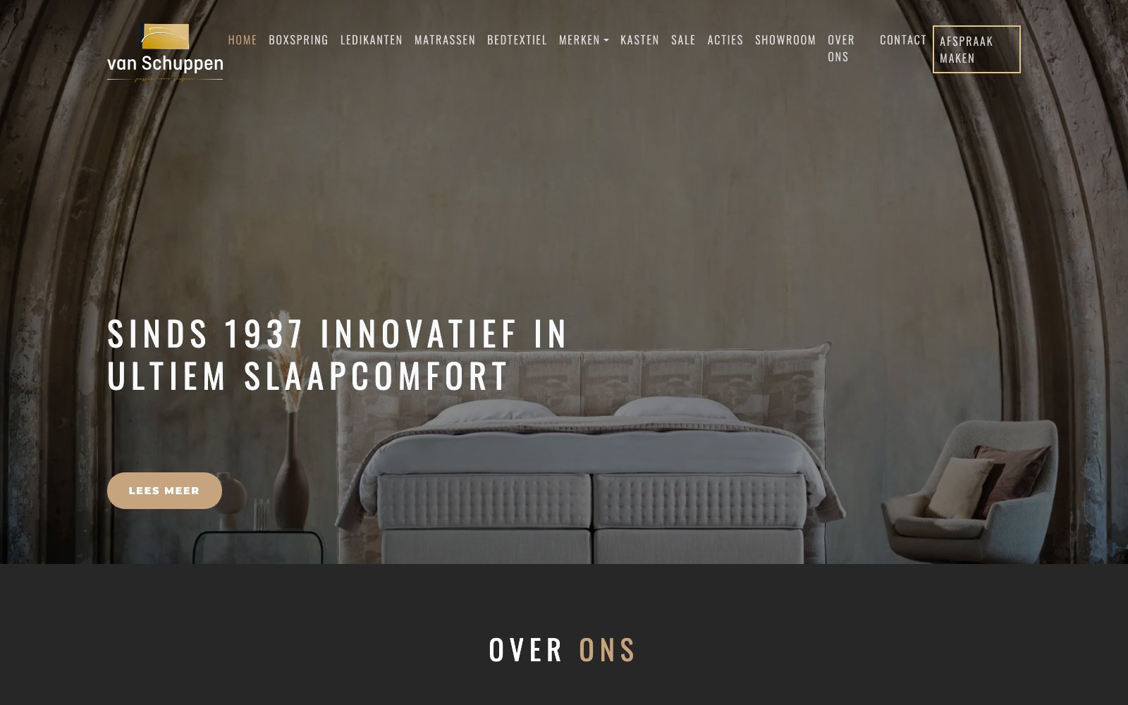 Homepage van de webshop van Van Schuppen Bedden